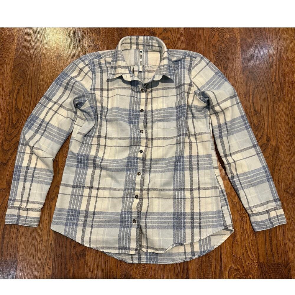 KUHL Womenโs Kamila Flannel Shirt White/Blue Size Small Outdoor Ready
